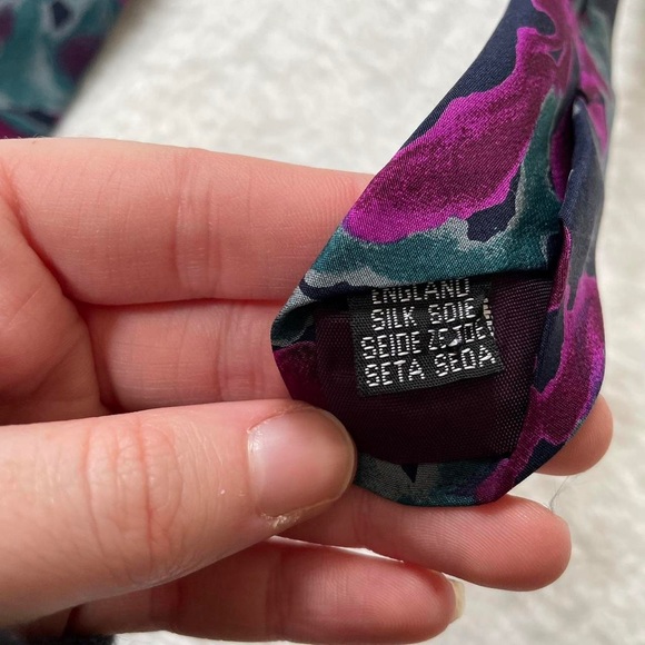 Mens Liberty Floral Tie 100% Silk Navy & Purple. - Picture 6 of 7